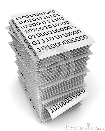 Stack of papers with binary code. Stock Photo