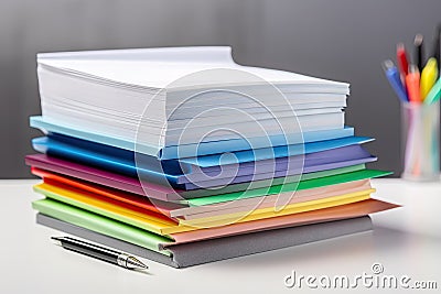 stack of papers with different colored tabs, organized in neat and tidy stack Stock Photo