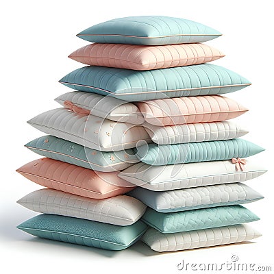 stack of pastel color pillows isolated on white background Stock Photo