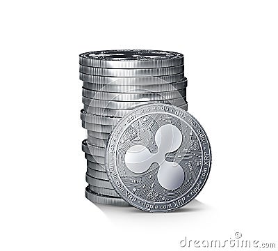 A stack or a pile of silver Ripple coins XRP growth concept Editorial Stock Photo