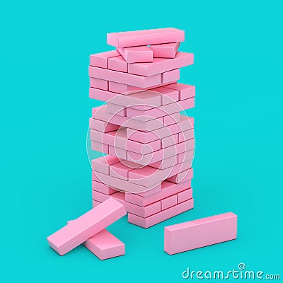 Stack of Pink Brick Block Cubes in Duotone Style. 3d Rendering Stock Photo