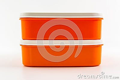 Stack plastic boxes package. Stock Photo