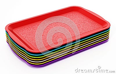 Stack of plastic trays isolated on white background. 3D illustration Cartoon Illustration