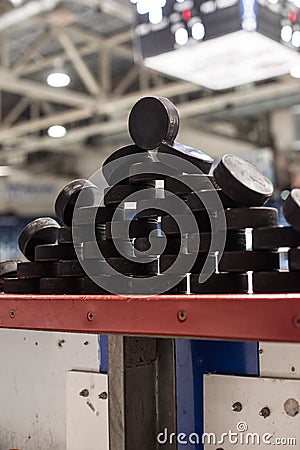 Stack of Pucks Editorial Stock Photo