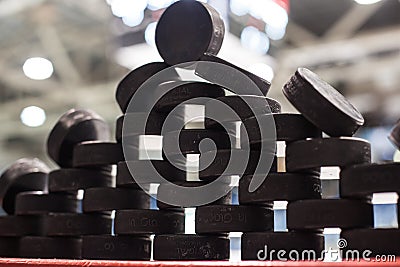 Stack of Pucks Stock Photo