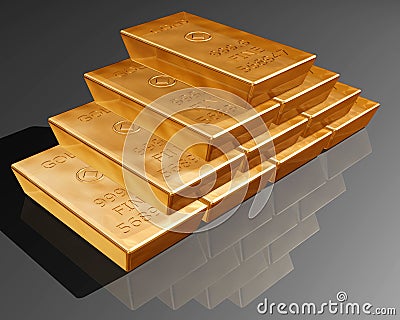 Stack of pure gold bars Stock Photo