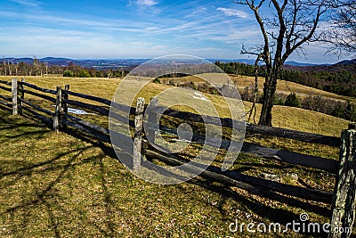 Stack Rale Fence and Mountain Meadow Stock Photo