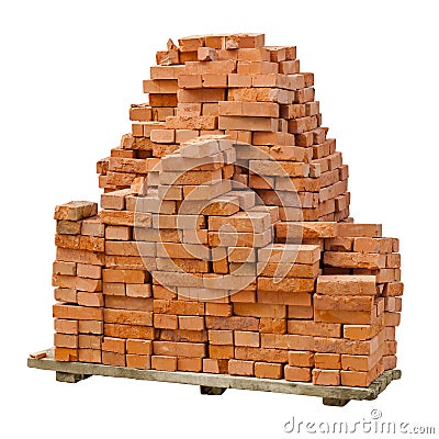 Stack of red clay bricks on white background Stock Photo