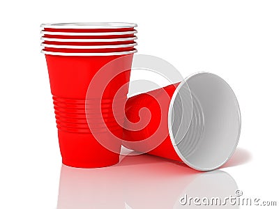 Stack of red plastic cups. Stock Photo