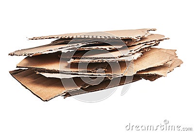 Stack of ripped pieces of cardboard material over isolated white background Stock Photo