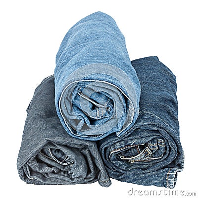 Stack of rolled jeans Stock Photo