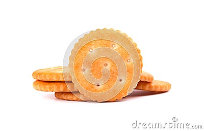 Stack round cracker isolated on white background. Dry cracker cookies isolated. Saltines isolated Stock Photo