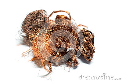 Stack scrap copper wire on a white background Stock Photo