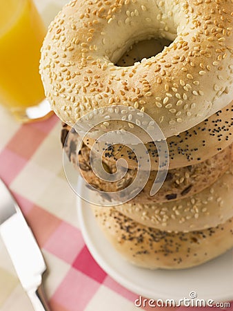 Stack of Seeded Bagels Stock Photo