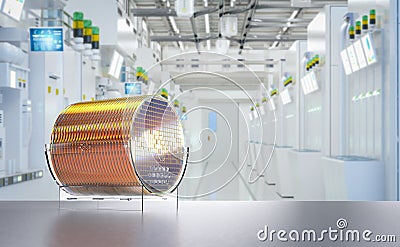 Stack of silicon wafer plates for semiconductor manufacturing Stock Photo