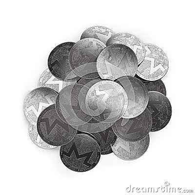 Stack of silver Monero coins in the middle isolated on white and copy space. Editorial Stock Photo