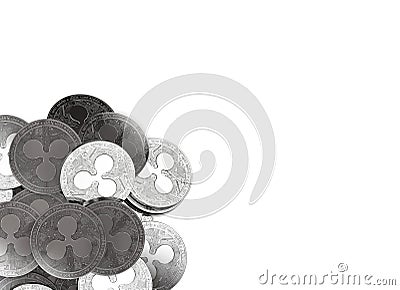 Stack of silver Ripple coins in bottom-left corner isolated on white and copy space for your text. Editorial Stock Photo