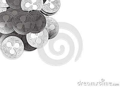 Stack of silver Ripple coins in top-left corner isolated on white and copy space for your text. Editorial Stock Photo