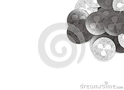 Stack of silver Ripple coins in top-right corner isolated on white and copy space for your text. Editorial Stock Photo