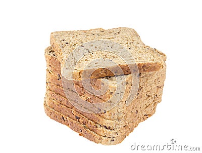 Stack of sliced chopped whole grain bread. Stock Photo