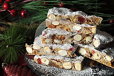 Stack of slices of traditional festive Christmas Italian style Panforte Stock Photo