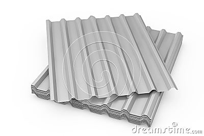 Stack of Steel Metal Zinc Galvanized Wave Sheets for Roof. 3d Rendering Stock Photo