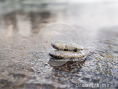 Stack Stone Zen Balance on Water Spa, Relax Massage Garden Harmony Stock Photo