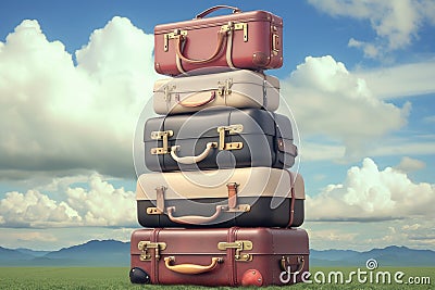 A stack of suitcases sitting on top of each other, AI Stock Photo