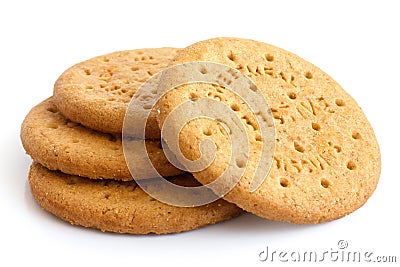 Stack of sweetmeal digestive biscuits isolated on white. Stock Photo