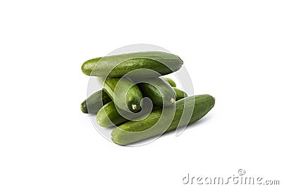 Stack tasty mini green cucumbers on a white background Stock Photo