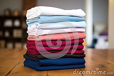 stack of team company t-shirts neatly folded Stock Photo
