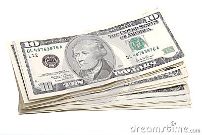 Stack of ten dollar banknotes Stock Photo