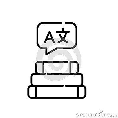 Stack of textbooks with foreign language speech bubble. Pixel perfect, editable stroke Vector Illustration
