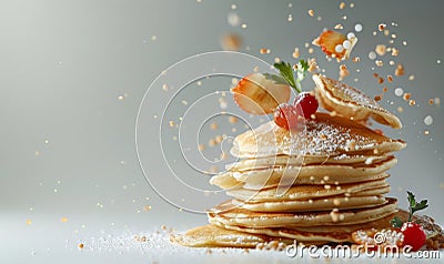 Stack of thin pancakes on rustic background with copyspace for your text, breakfast concept Stock Photo