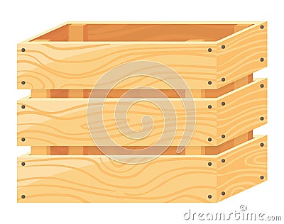 Stack of three empty wooden crates, rendered in a flat design style. Crates for storage, transport or market display Vector Illustration