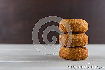 Stack of Three Rustic Donuts Stock Photo