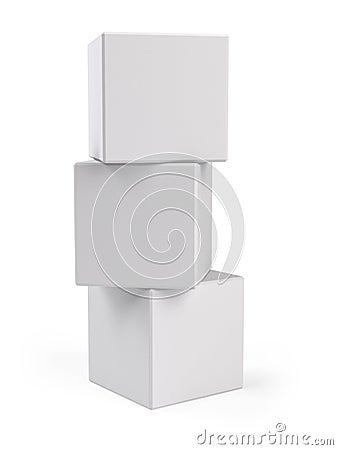 Stack of three White Boxes on white background Stock Photo