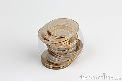 Stack of Ukrainian coins on the white background Stock Photo