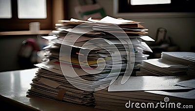 A Stack Of Unsorted Mail On A Table. Generative AI Stock Photo