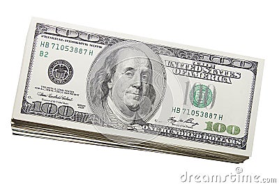 Stack of US One Hundred Dollar Bills Currency Stock Photo