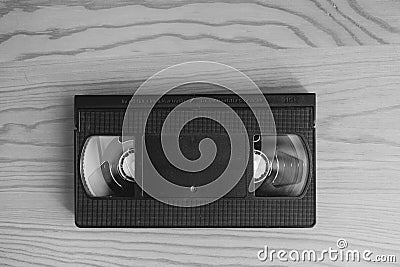 Stack of VHS video tapes as background. Old video cassette tapes. Editorial Stock Photo