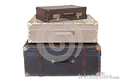 Stack of a vintage leather various color suitcases Stock Photo