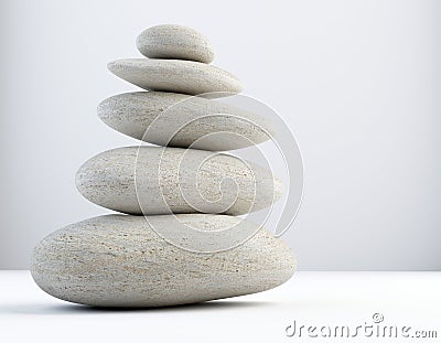 Stack of white balanced zen spa stones isolated. white background. 3d illustraton Stock Photo