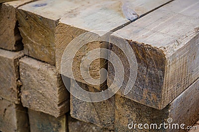 Stack of wood, building material, wood for construction - timbe Stock Photo