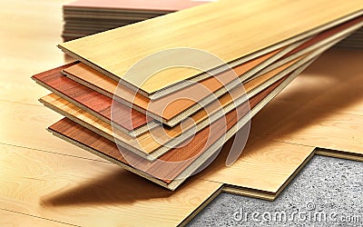 Stack of wooden laminate parquet on a wooden Cartoon Illustration