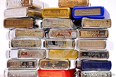 Stack of zippo lighters Editorial Stock Photo
