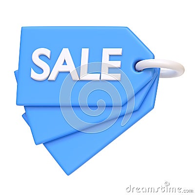 Stacked blue sale tags with raised white SALE lettering, isolated on a white background Cartoon Illustration