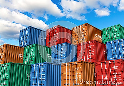 Stacked cargo containers in port Stock Photo
