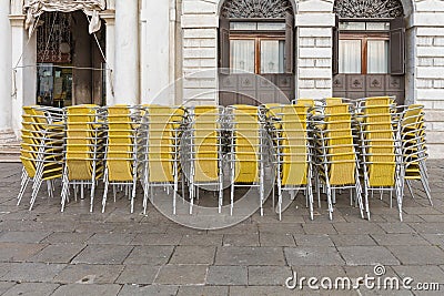 Stacked Chairs Restaurant Stock Photo