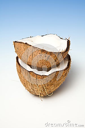 Stacked coconut halves Stock Photo